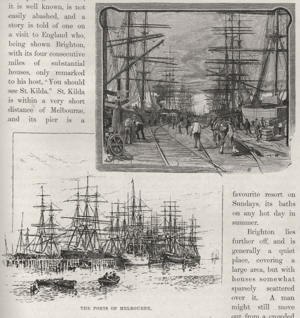 The Ports of Melbourne. Melbourne. Australia 1890 old antique print picture